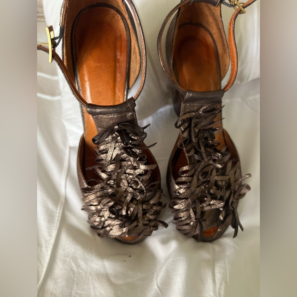 Chie Mihara Metallic Brown Fringe Heels 6 1/2 $35